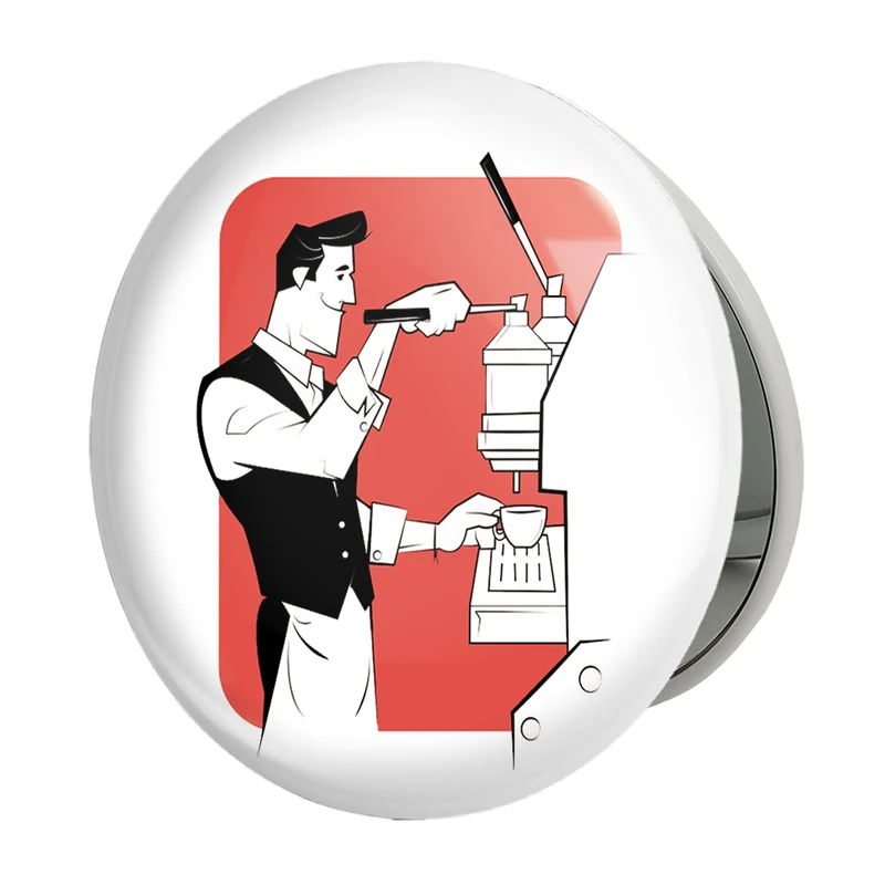 آینه جیبی خندالو طرح باریستا کافه چی مدل تاشو کد 28139 