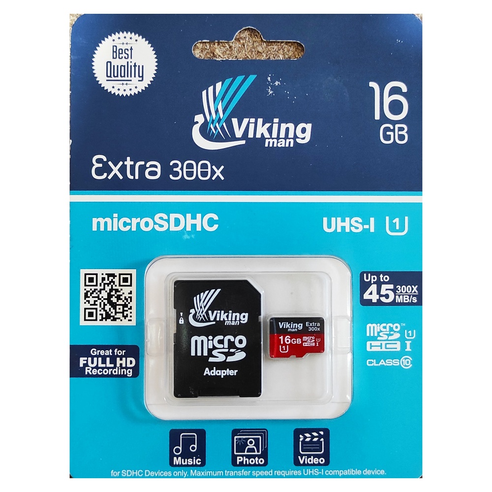 کارت حافظه microSDHC وایکینگ من مدل extra کلاس 10 استاندارد UHS-I U1 سرعت 45MB/s ظرفیت 16 گیگابایت به همراه آداپتور میکرو SD