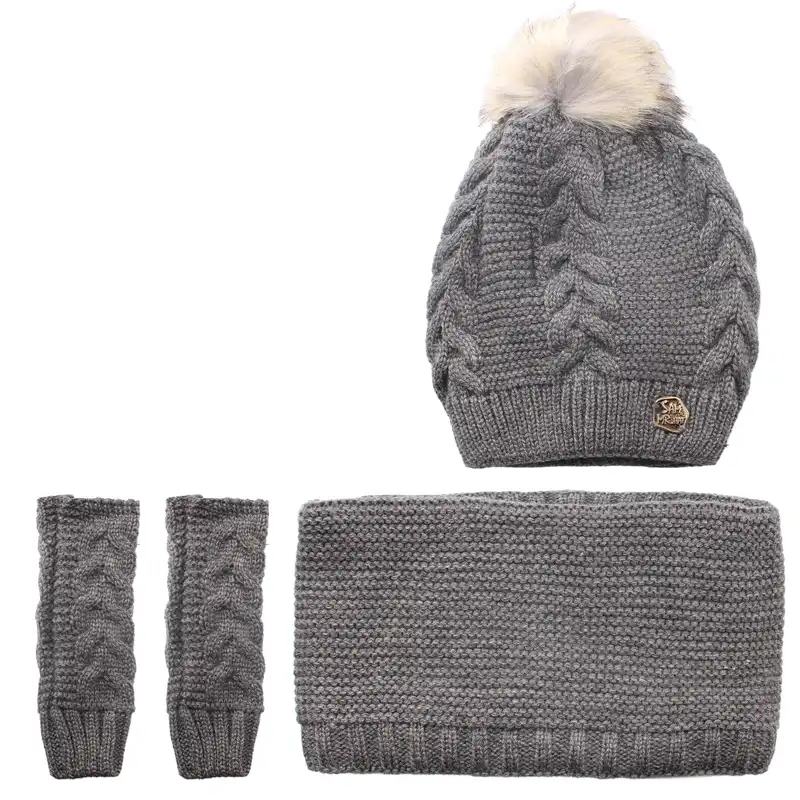 ست کلاه و شال گردن و دستکش بافتنی سام مدل تک پوم کد 134