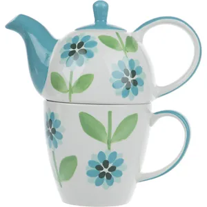 ست قوری و ماگ سرامیکی تایلندی مدل Blue Pot