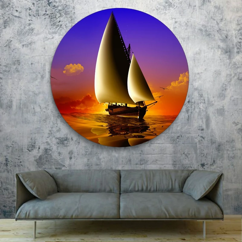پوستر پارچه ای طرح غروب دریا و کشتی کد BK1525