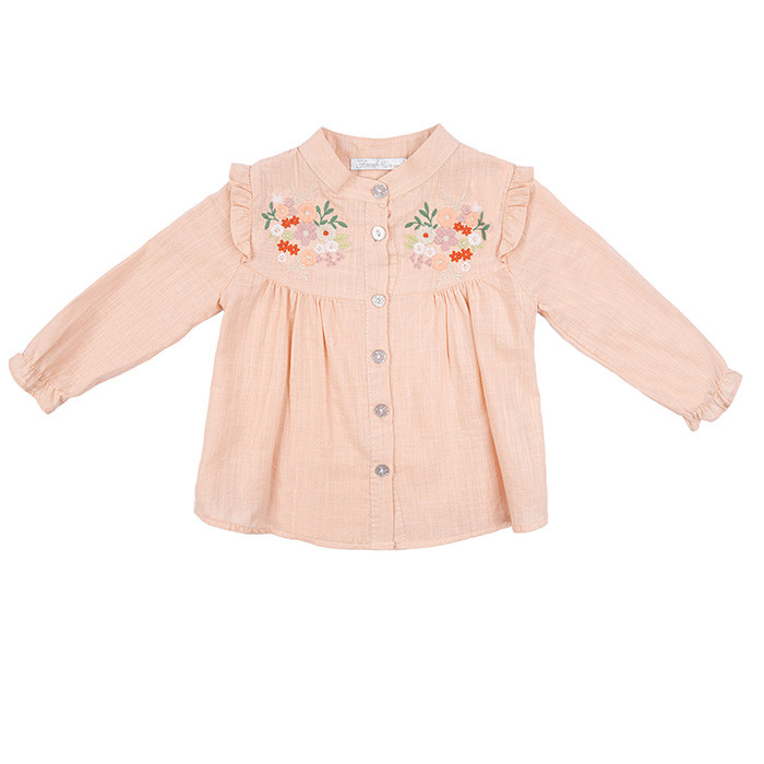 شومیز آستین بلند یقه ایستاده دخترانه فیورلا مدل گل دوزی c کد 25054