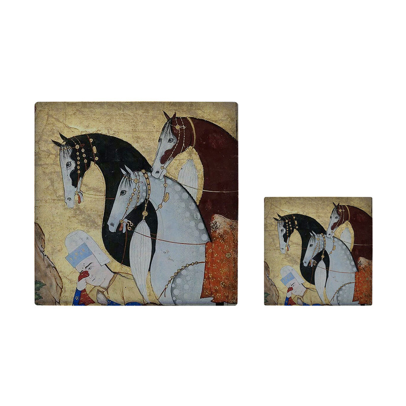  کاشی کارنیلا طرح نقاشی سنتی اسب مدل لوحی آویز کد kla186 مجموعه 2 عددی