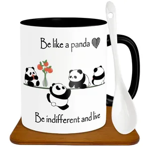 ماگ طرح پاندا مدل S1001 به همراه زیر لیوانی و قاشق