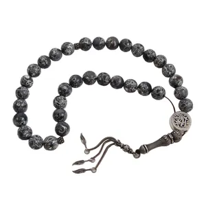 تسبیح بازرگانی میلادی مدل سنگ طبیعی سرتسبیح نقره  کد T_302