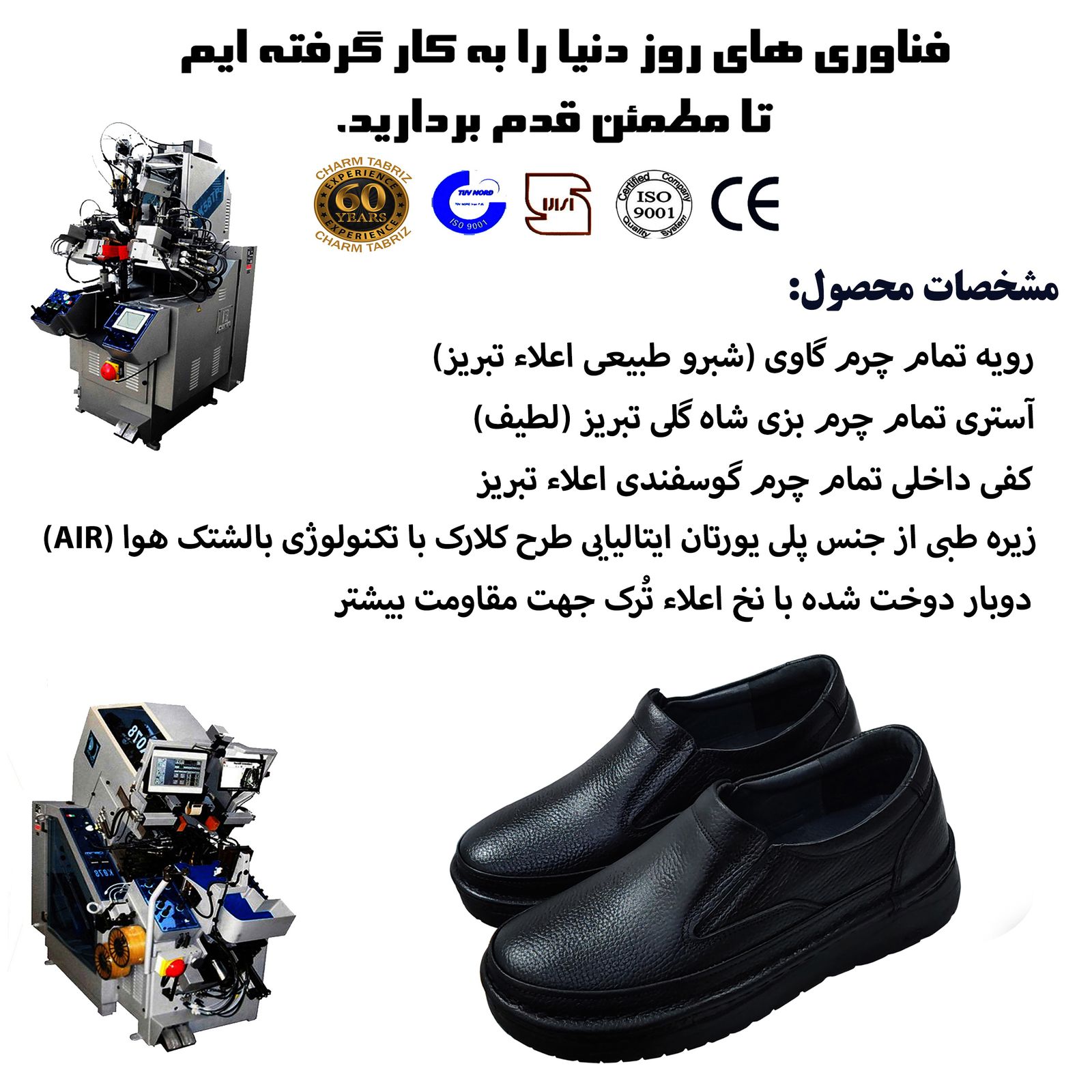 کفش طبی مردانه چرم تبریز مدل جاوید رنگ مشکی -  - 10
