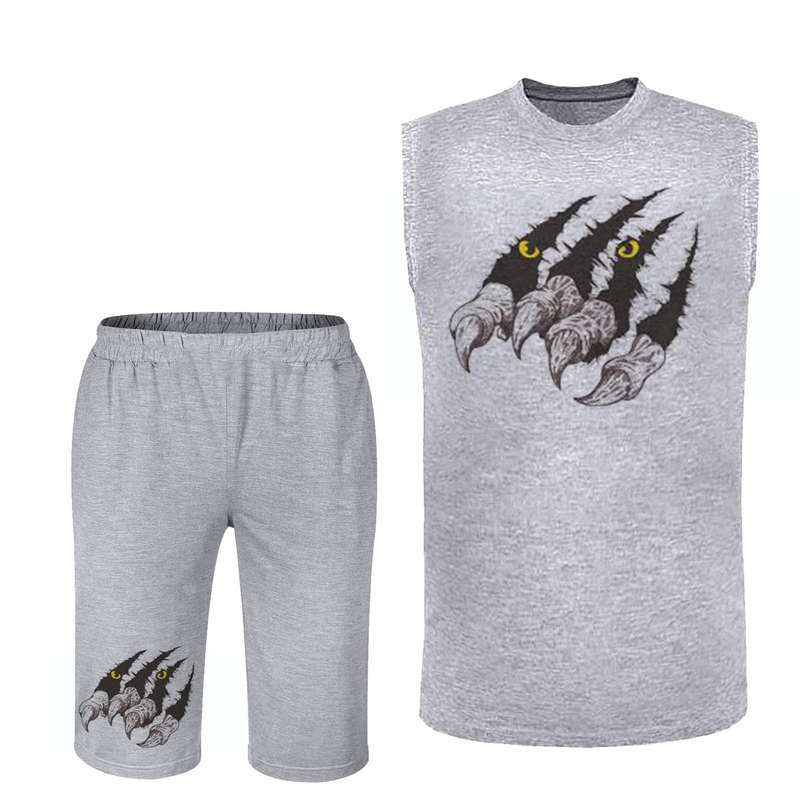 ست تاپ و شلوارک مردانه مدل ببر  کد 189 رنگ طوسی