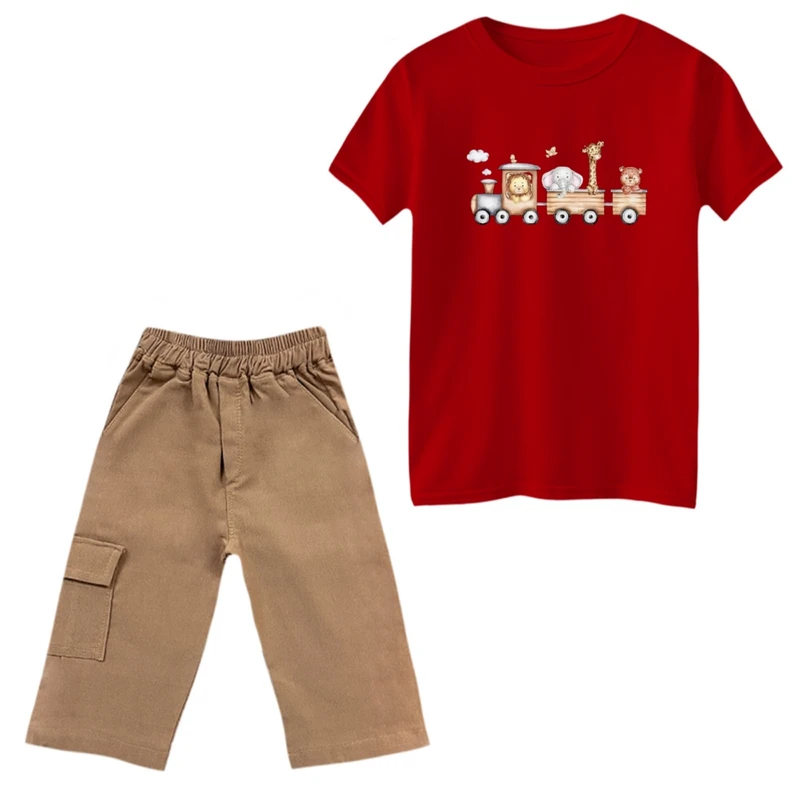 ست تی‌شرت و شلوارک پسرانه مدل قطار کد 5