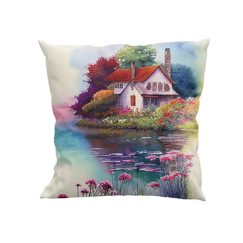 کوسن پاد آفرین مدل نقاشی آبرنگ طبیعت کد DKK195