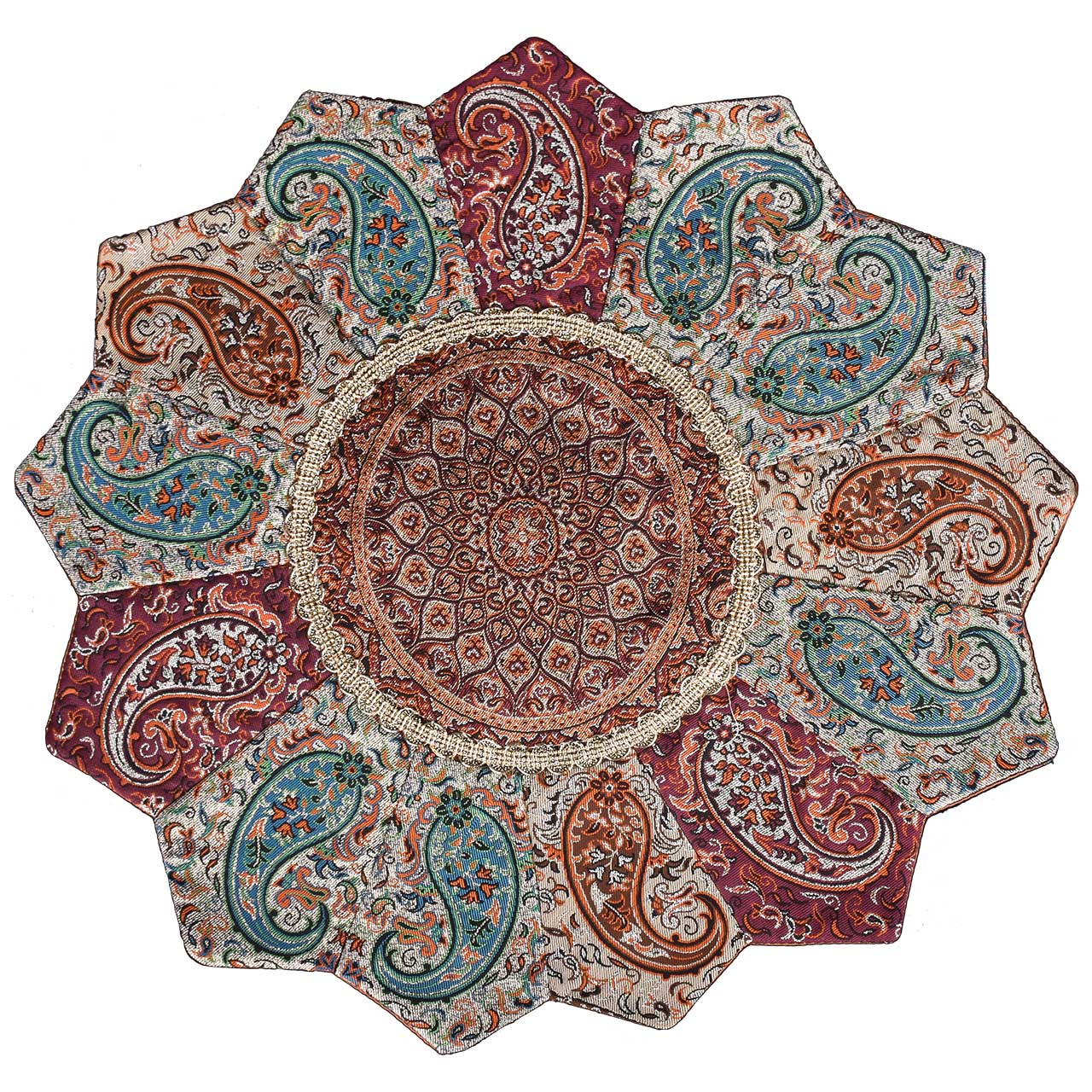 رومیزی ترمه حسینی یزد طرح خورشید مدل 14-33