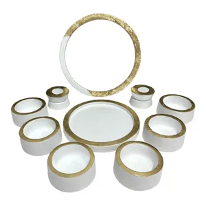 مجموعه ظروف هفت سین 10 پارچه مدل گرد طرح دور طلایی کد 042s