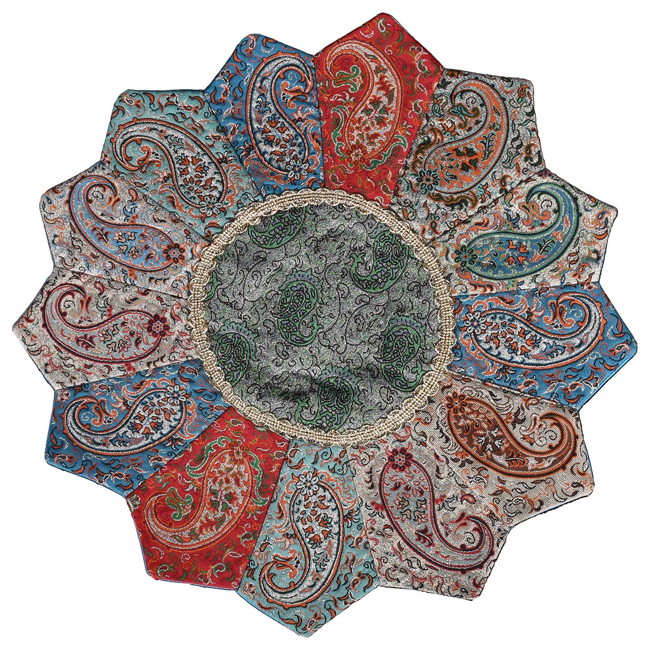 رومیزی ترمه حسینی یزد طرح خورشید مدل 16-33