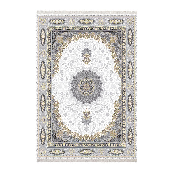 فرش ماشینی زانیس مدل سنتی طرح فانتزی زمینه طوسی