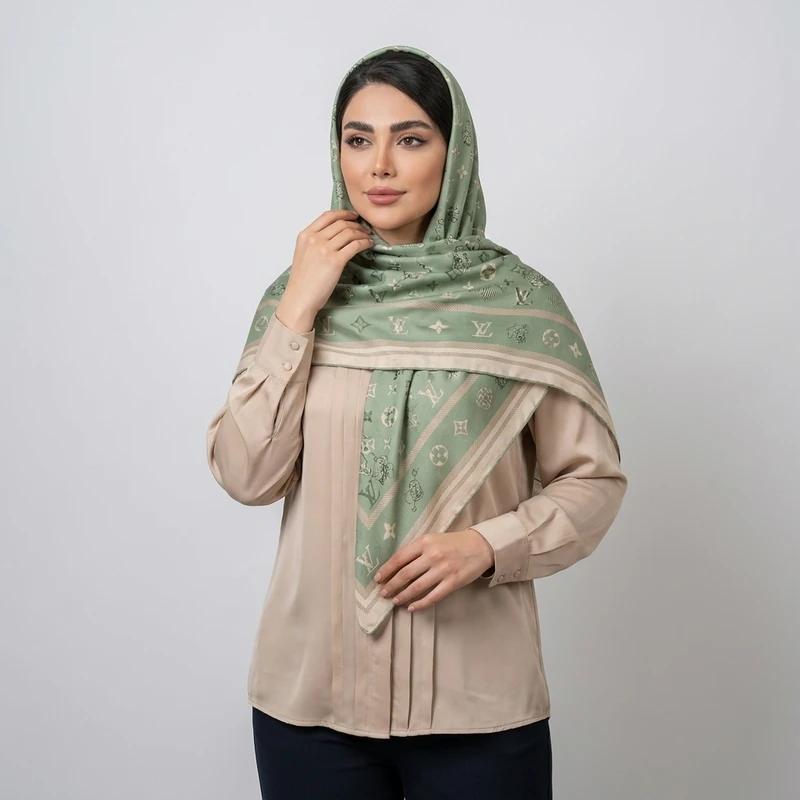 روسری ابریشم توییل زنانه مدل H104 با طول و عرض 125×125 سانتی‌متر