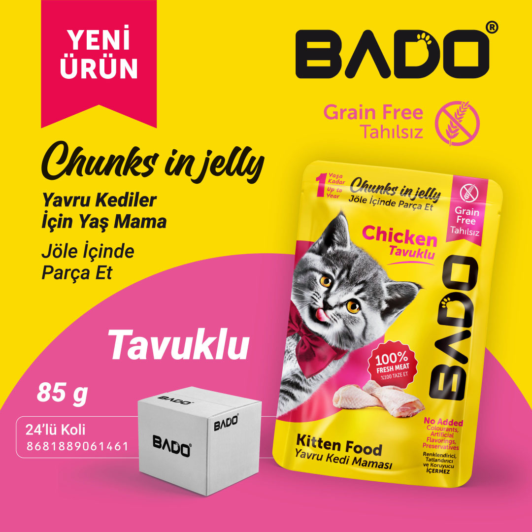 غذای پوچ بچه گربه بادو مدل مرغ وزن 85 گرم