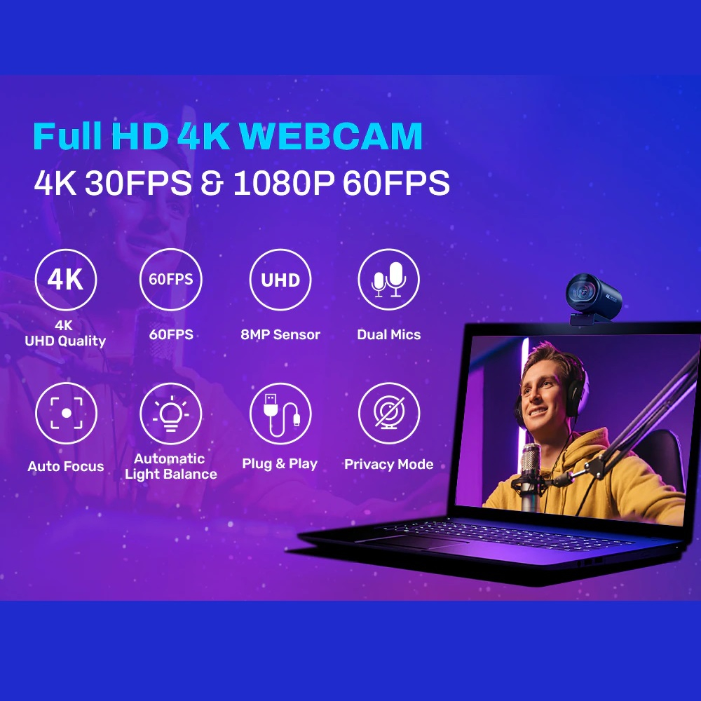 وب کم ایمیت مدل 4K 60FPS TOF Autofocus