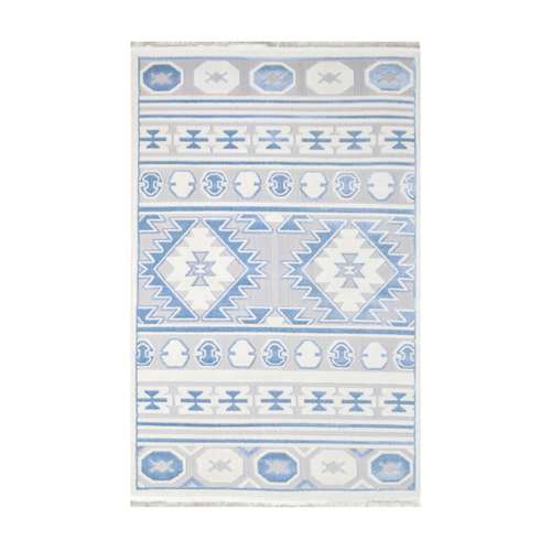 فرش ماشینی 320 شانه فرش سهند زمینه نقره‌ای حاشیه آبی فیروزه ای روشن مدل S02E.5D