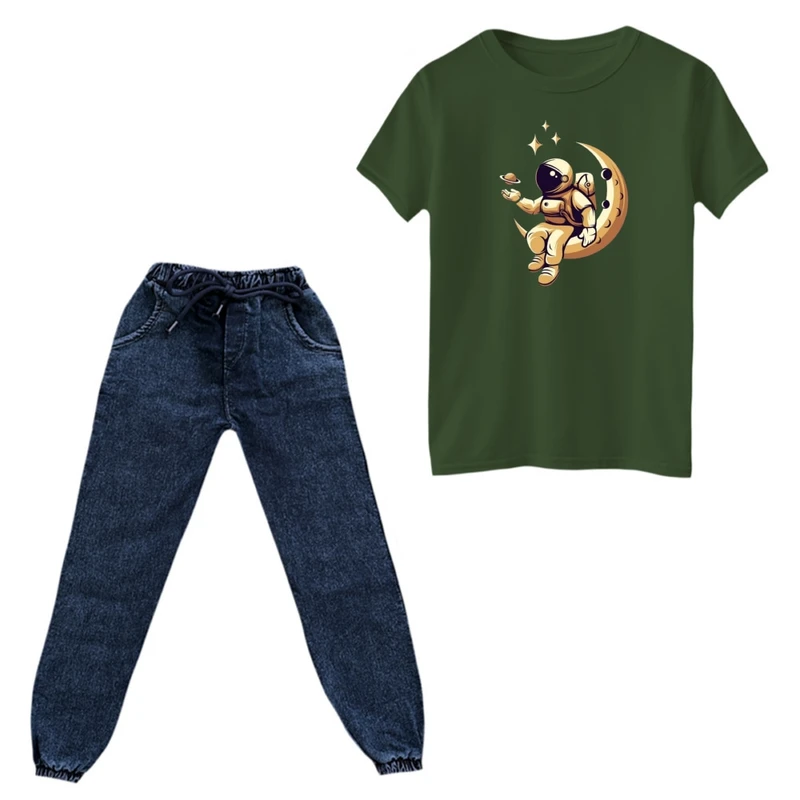 ست تی‌شرت و شلوار پسرانه مدل فضانورد و ماه