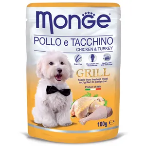 پوچ سگ مونگه مدل Pouch Chicken & Turkey-13116 با طعم مرغ و بوقلمون وزن 100 گرم