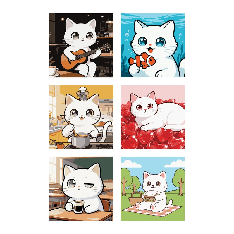 استیکر لپ تاپ مدل پیشی های خوشحال مجموعه 6 عددی