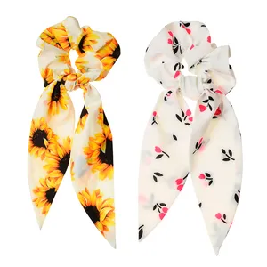 کش مو زنانه دلنار گالری مدل اسکرانچی آفتابگردان و گل لاله مجموعه 2 عددی