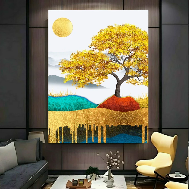 پوستر پارچه ای طرح مخمل انتزاعی مدل دشت و درخت کد BK24944