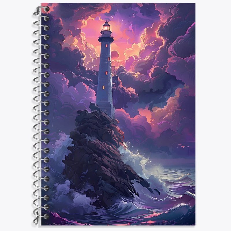 دفتر زبان 50 برگ خندالو مدل دو خط طرح فانوس دریایی کد F6572