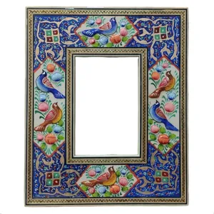 آینه خاتم کاری چوبی طرح مینیاتور گل و مرغ برجسته کد a100