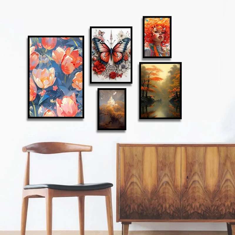 تابلو بکلیت طرح طبیعت پاییزی مدل شاین اکلیلی B-1263 مجموعه 5 عددی