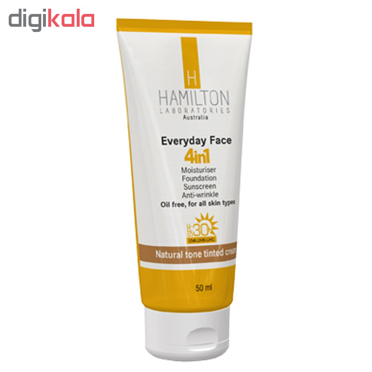 کرم ضد آفتاب رنگی 4 در 1 همیلتون مدل Natural Tone SPF30 حجم 50 میلی لیتر