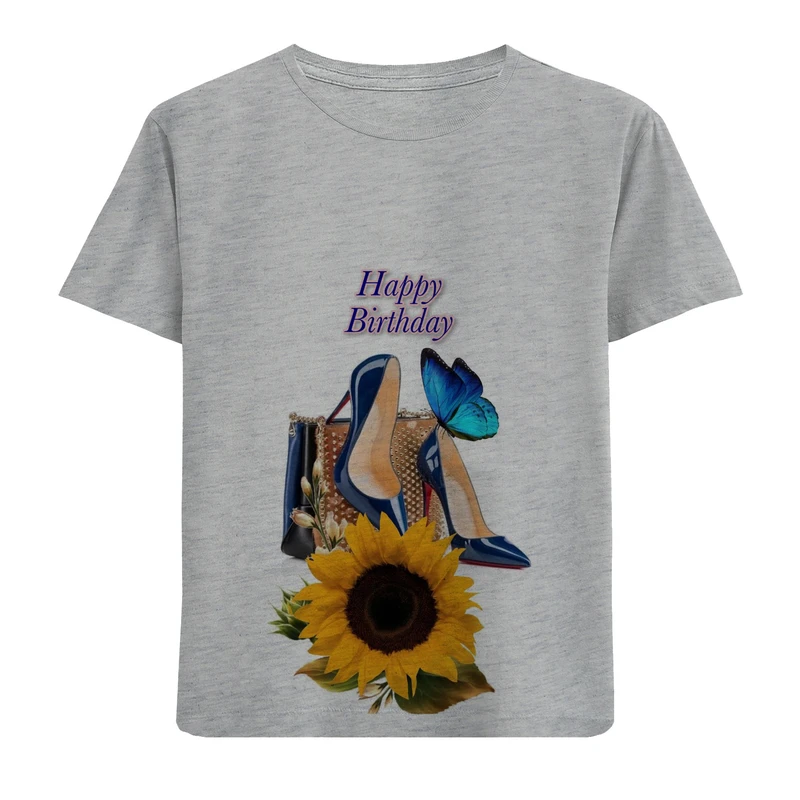 تی شرت آستین کوتاه دخترانه مدل کفش و گل