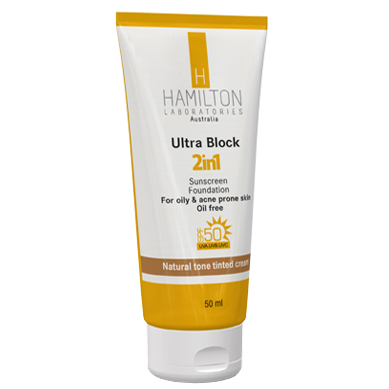 کرم ضد آفتاب رنگی 2 در 1 همیلتون مدل Natural Tone SPF50 حجم 50 میلی لیتر