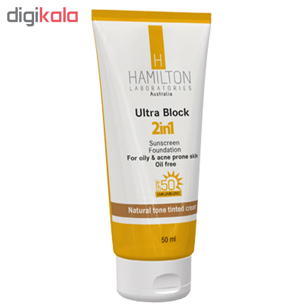 کرم ضد آفتاب رنگی 2 در 1 همیلتون مدل Natural Tone SPF50 حجم 50 میلی لیتر