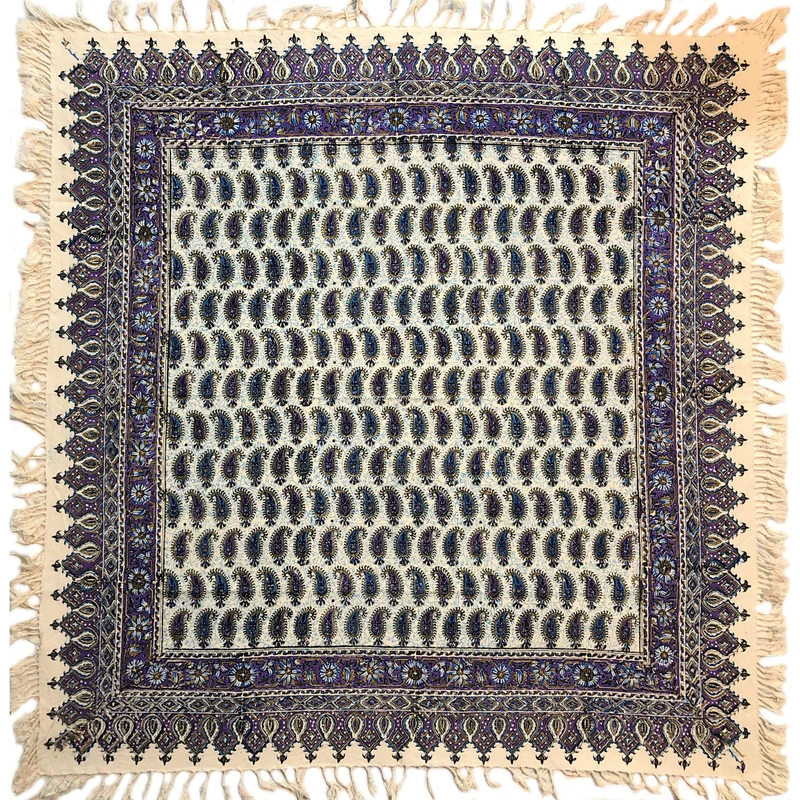 رومیزی قلمکار ممتاز اصفهان اثر عطريان طرح شش بته قاجار مدل G131سایز 100*100