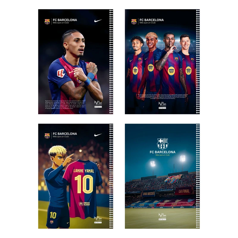 دفتر مشق 100 برگ مای پلن طرح بارسلونا مدل حاشیه دار مجموعه 4 عددی کد B502