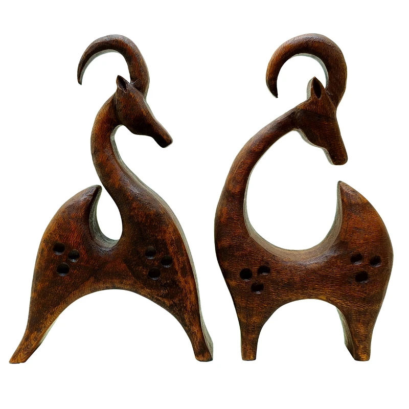 مجسمه چوبی طرح بز کوهی کد 40511 مجموعه دو عددی