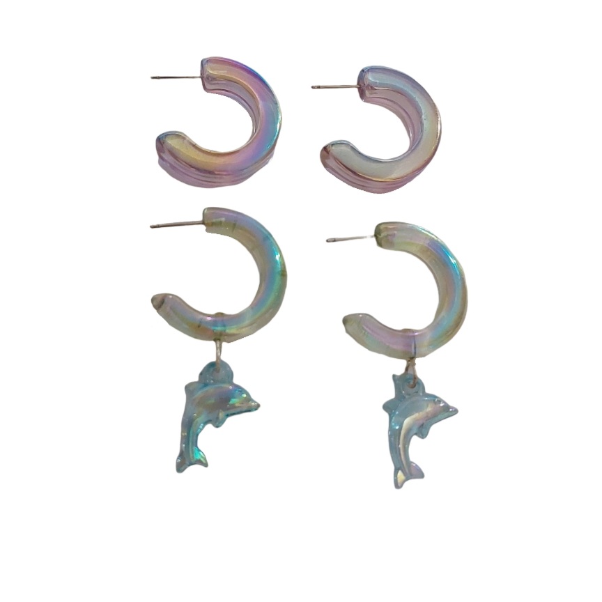 گوشواره زنانه مدل دلفین و حلقه ای مجموعه 2 عددی