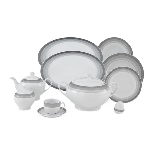 سرویس غذاخوری 102 پارچه چینی زرین ایران سری ایتالیا اف مدل سیلورلاینر درجه عالی سرویس غذاخوری 102 پارچه چینی زرین ایران سری ایتالیا اف مدل سیلورلاینر درجه عالی