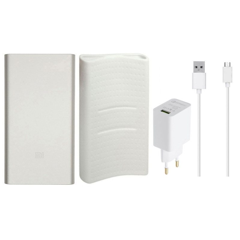شارژر همراه شیائومی مدل Mi Power Bank ظرفیت 10000 میلی‌ آمپر ساعت به همراه شارژر دیواری و کاور