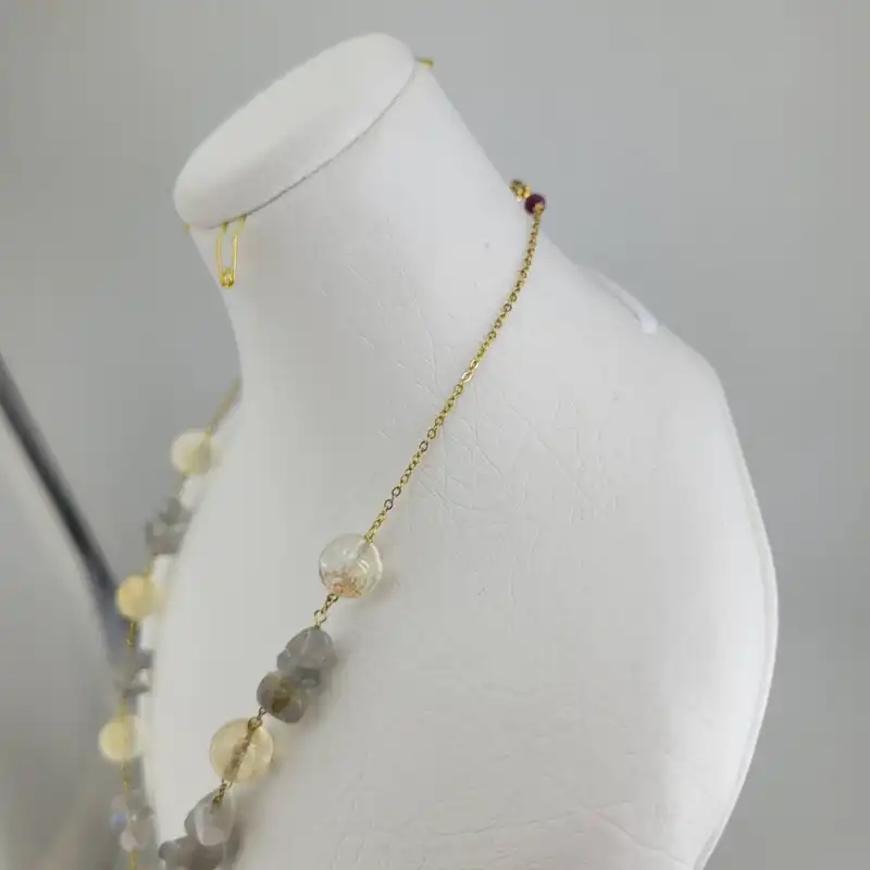 گردنبند زنانه مدل سنگ سیترین و لابرادوریت کد 440