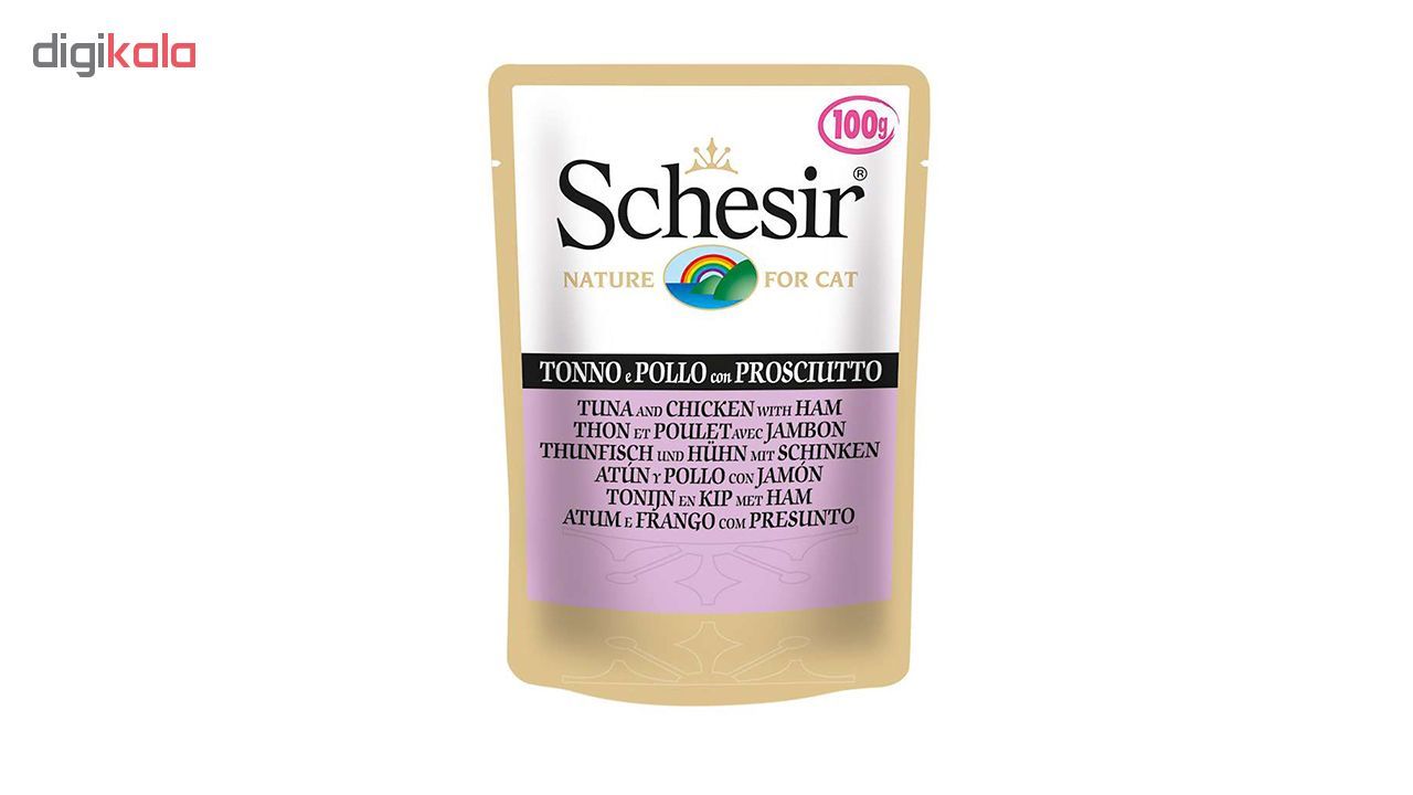خرید اینترنتی با تخفیف ویژه پوچ گربه شسیر مدل Pouch Tuna & Chicken With Ham-15778 با طعم ماهی تن با فیله مرغ و ژامبون وزن 100 گرم