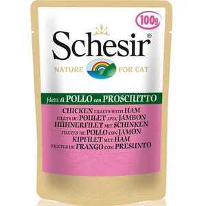 پوچ گربه شسیر مدل Pouch Chicken Fillets With Ham-15792 با طعم فیله مرغ و ژامبون وزن 100 گرم