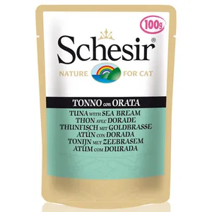 پوچ گربه شسیر مدل Pouch Tuna With Seabream-15815 با طعم ماهی تن و ماهی اقیانوس وزن 100 گرم