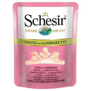 پوچ گربه شسیر مدل Pouch Tuna With Prawns-15879 با طعم ماهی تن و شاه میگو وزن 70 گرم