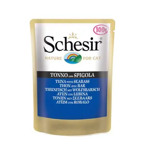 پوچ گربه شسیر مدل Pouch Tuna With Seabass-51085 با طعم ماهی تن و ماهی بس وزن 100 گرم