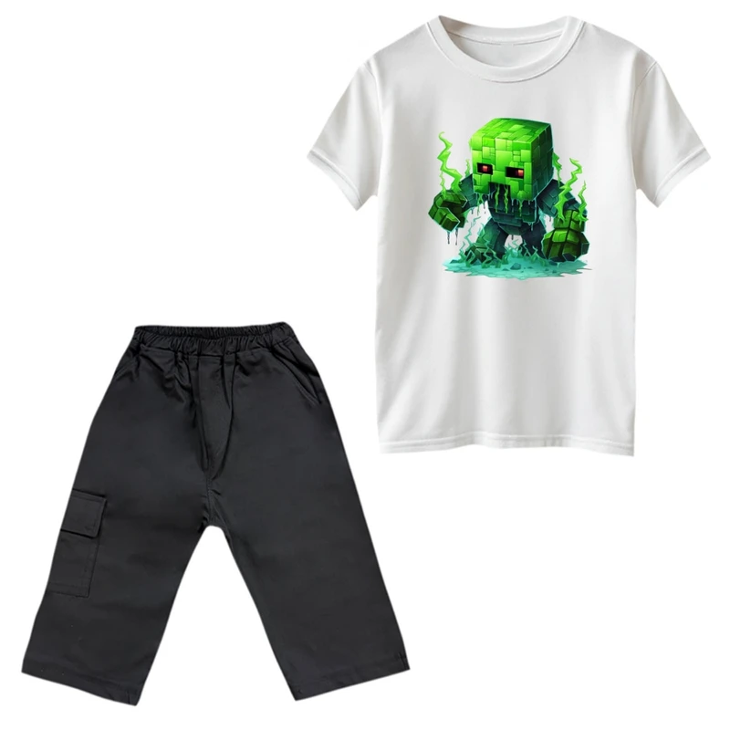 ست تی‌شرت و شلوارک پسرانه مدل ماینکرفت کد 16