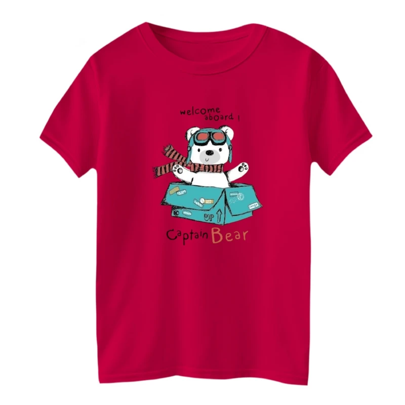 تی شرت آستین کوتاه یقه گرد بچگانه مدل خرس و جعبه