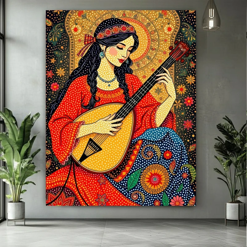 تابلو بوم طرح مخمل بانوی نغمه مدل موسیقی کد PY397