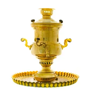 سرویس سماور ذغالی 3 پارچه برنجی مدل استوانه ای کد 4189