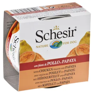کنسرو غذای سگ شسیر مدل Chicken Fillets With Papaya-13707 با طعم فیله مرغ و انبه هندی وزن 150 گرم